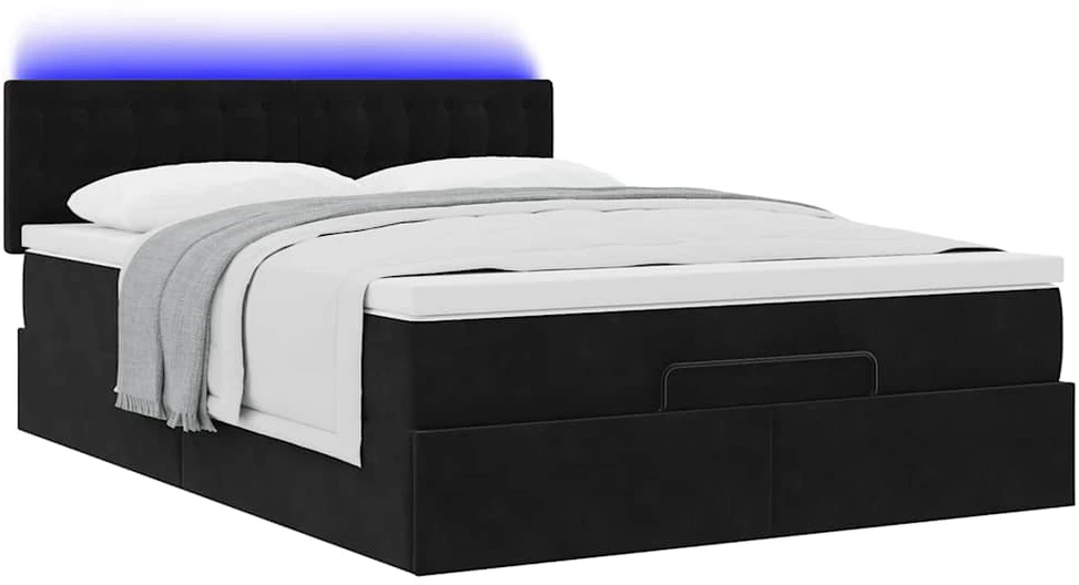 Osmanų lova su čiužiniu ir LED Juodas 140x190cm Velvet