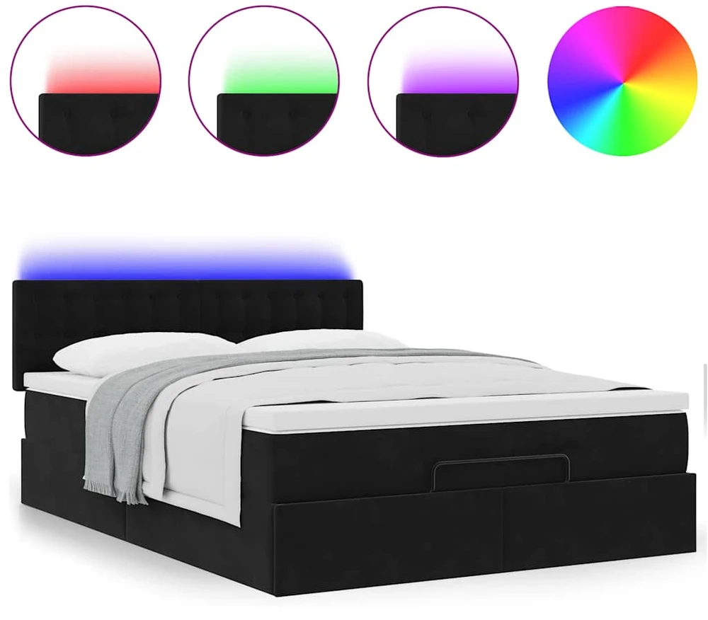 Osmanų lova su čiužiniu ir LED Juodas 140x190cm Velvet