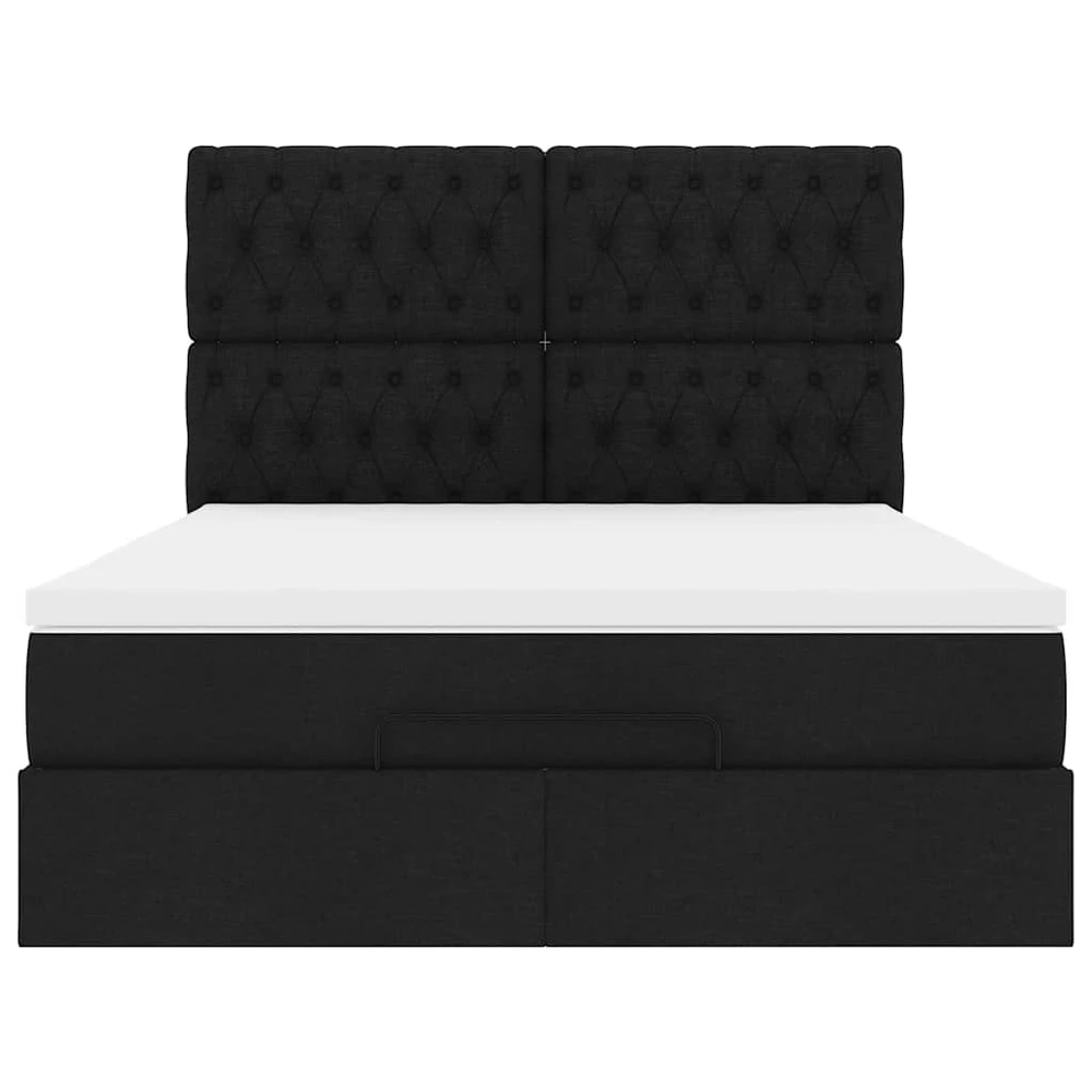 Osmanų lova su čiužiniu ir LED juodas 140x190cm audinys