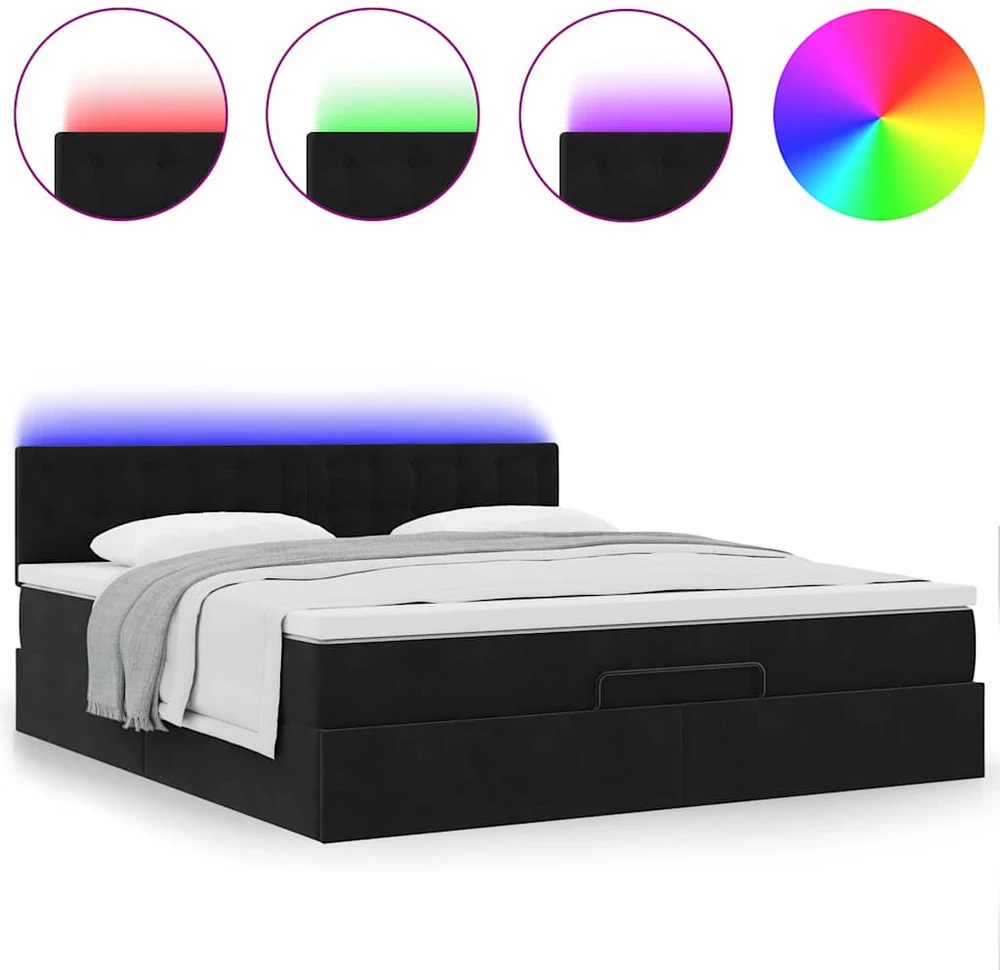 Osmanų lova su čiužiniu ir LED Juodas 160x200cm Velvet