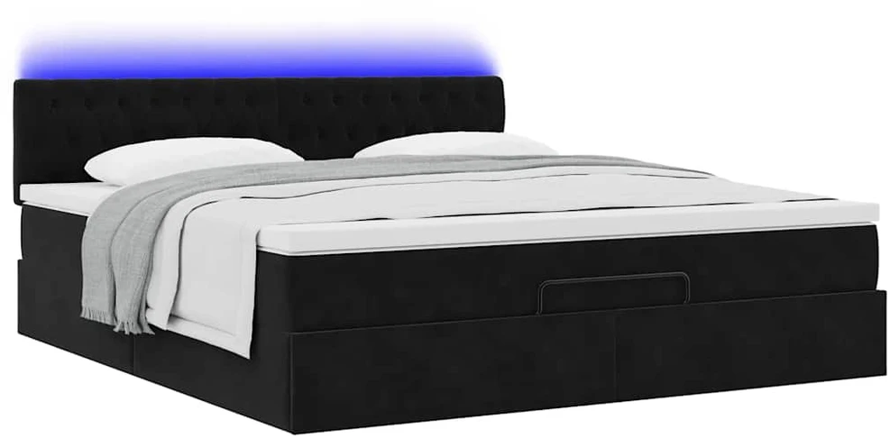 Osmanų lova su čiužiniu ir LED Juodas 160x200cm Velvet