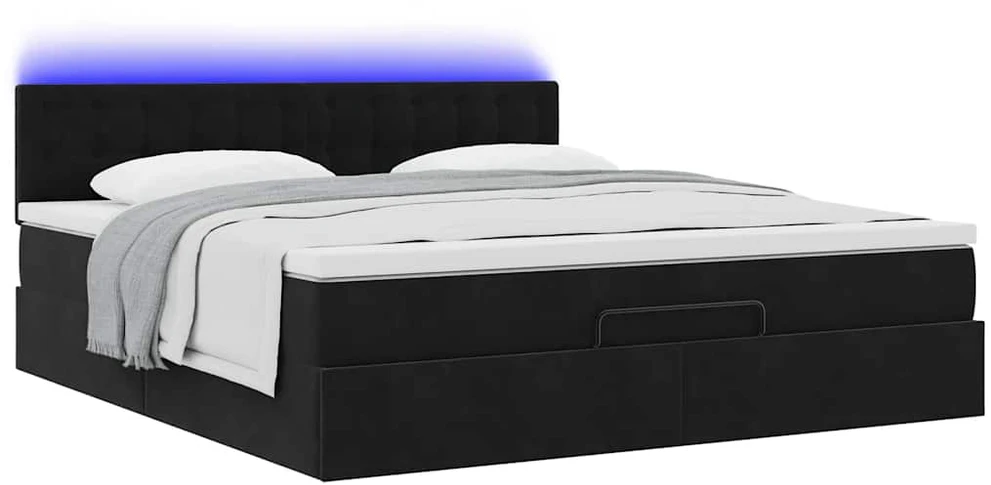 Osmanų lova su čiužiniu ir LED Juodas 160x200cm Velvet