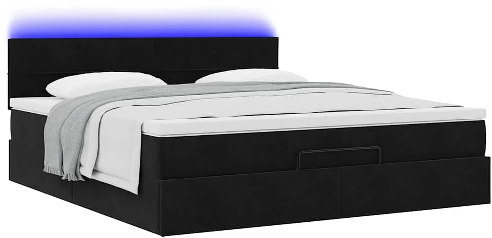 Osmanų lova su čiužiniu ir LED Juodas 160x200cm Velvet