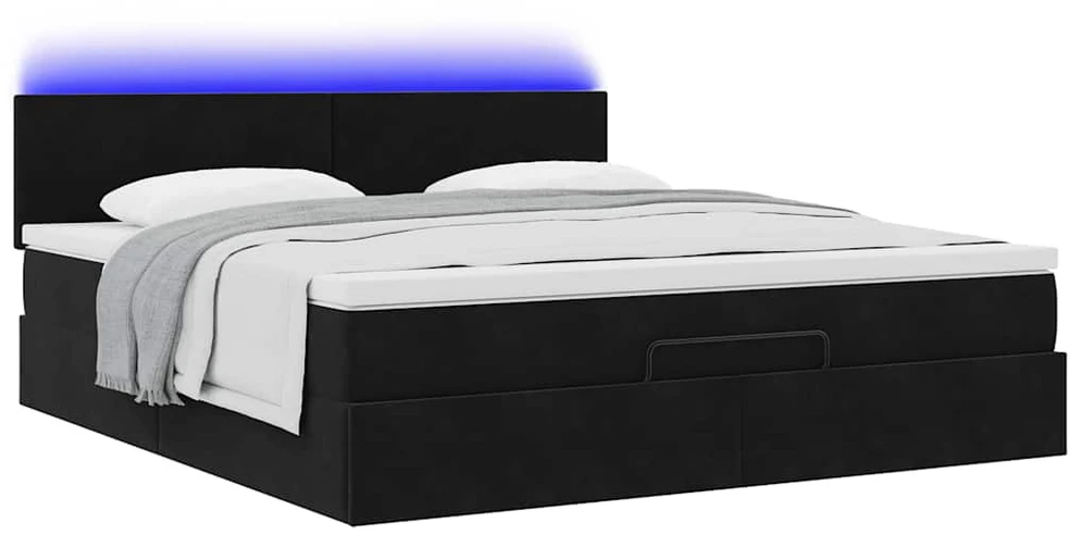 Osmanų lova su čiužiniu ir LED Juodas 160x200cm Velvet