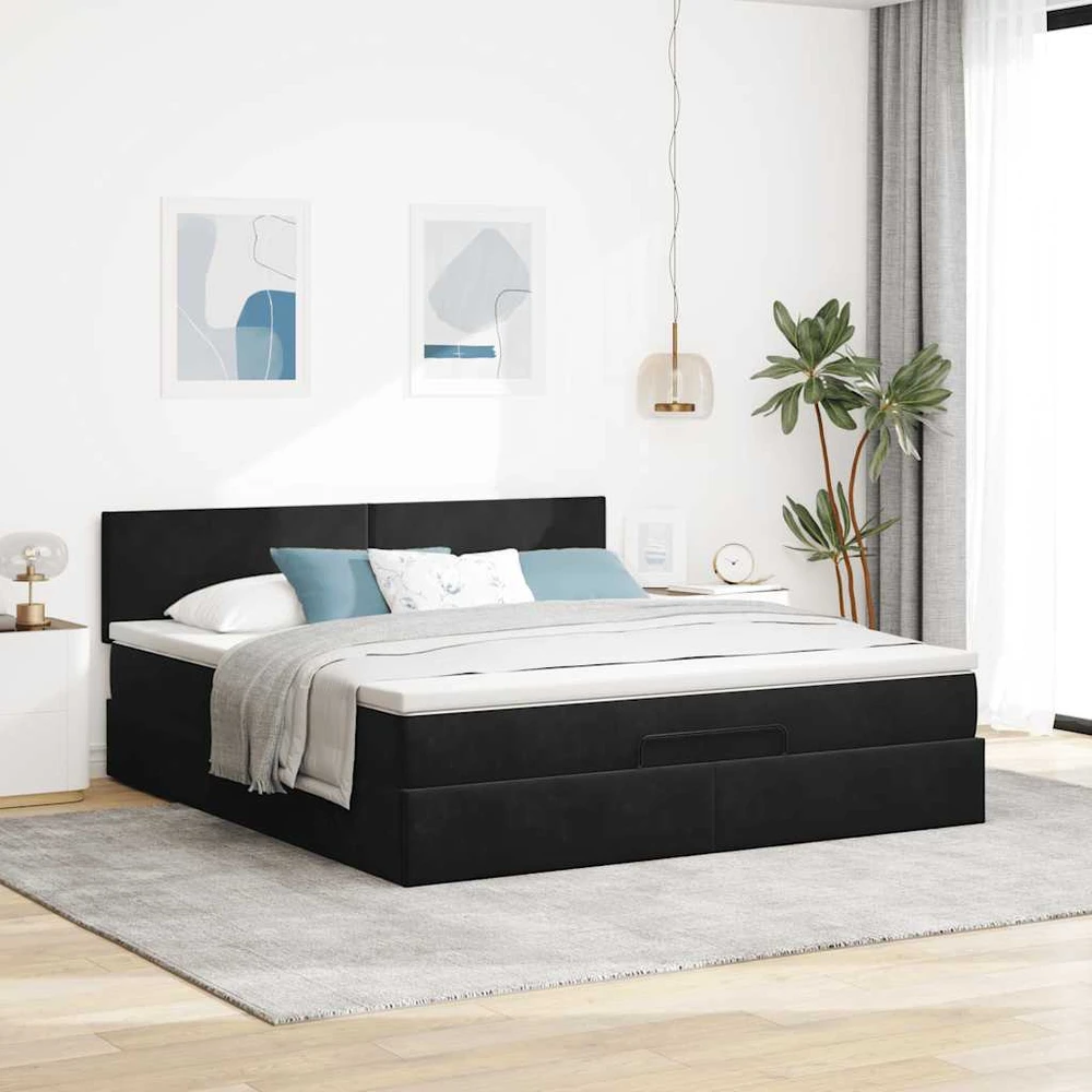 Osmanų lova su čiužiniu ir LED Juodas 180x200cm Velvet