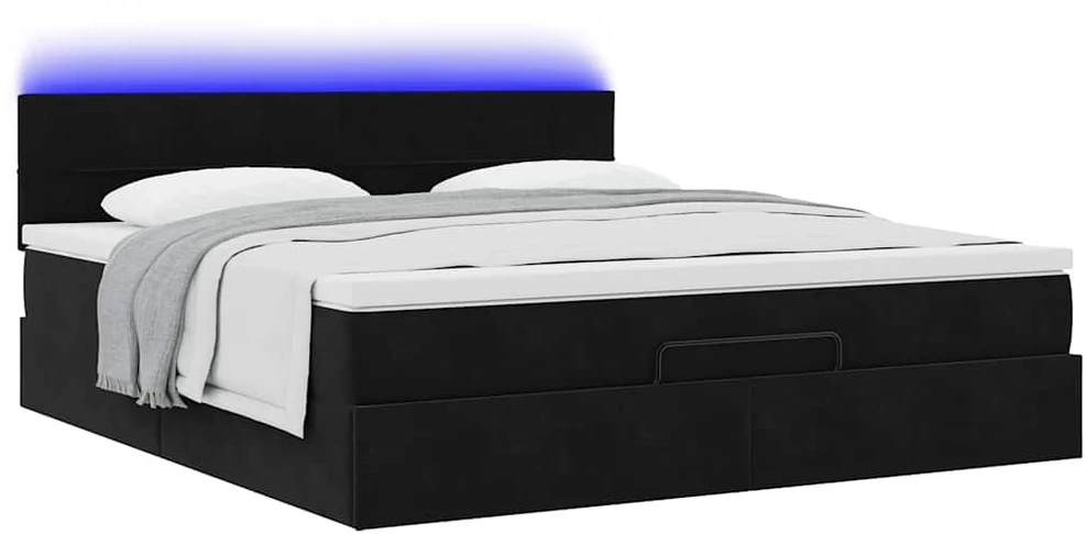Osmanų lova su čiužiniu ir LED Juodas 180x200cm Velvet