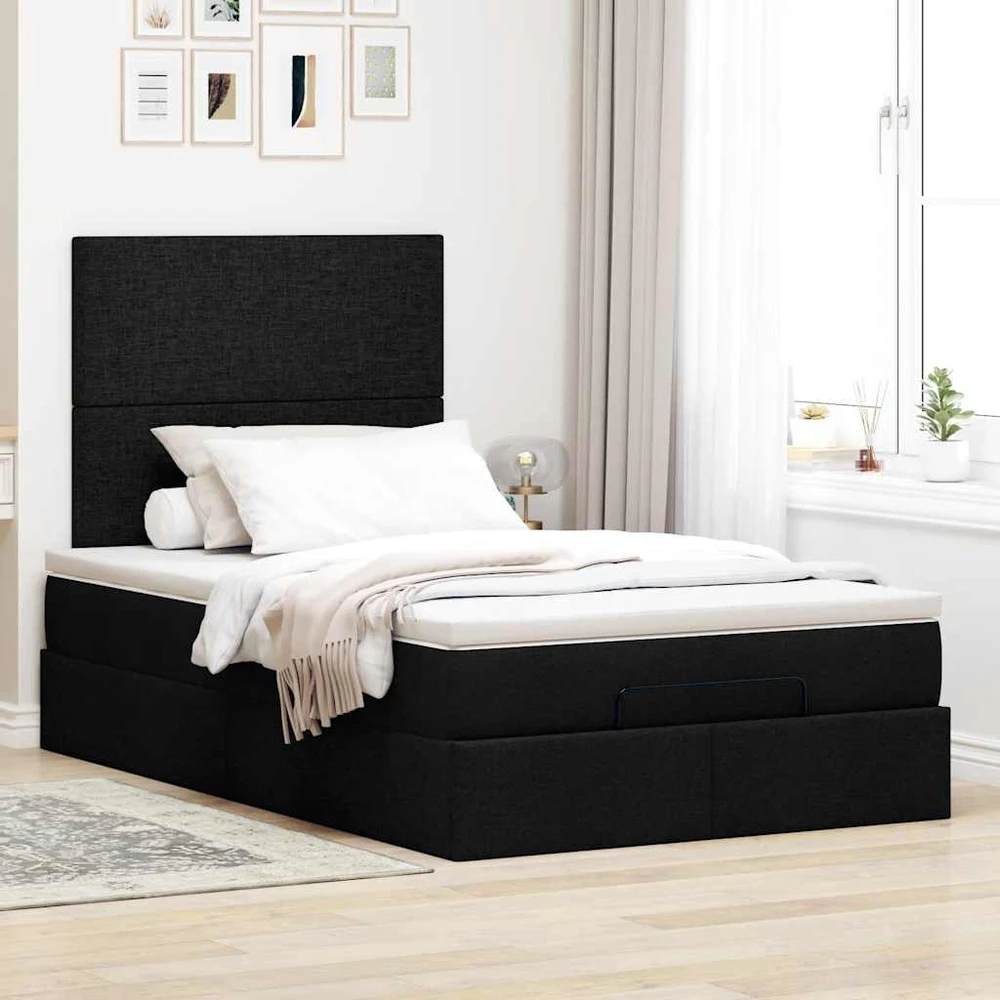 Osmanų lova su čiužiniu ir LED, juodas, 120x190cm, audinys