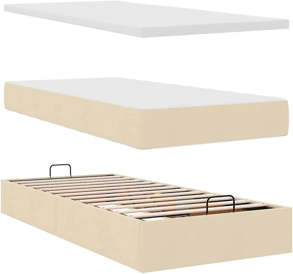 Osmanų lovos rėmas su čiužiniu, kreminis, 90x200cm, audinys