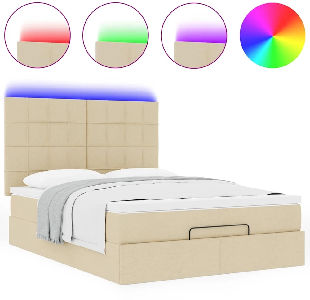 Osmanų lova su čiužiniu ir LED kreminiu 140x190cm audinys