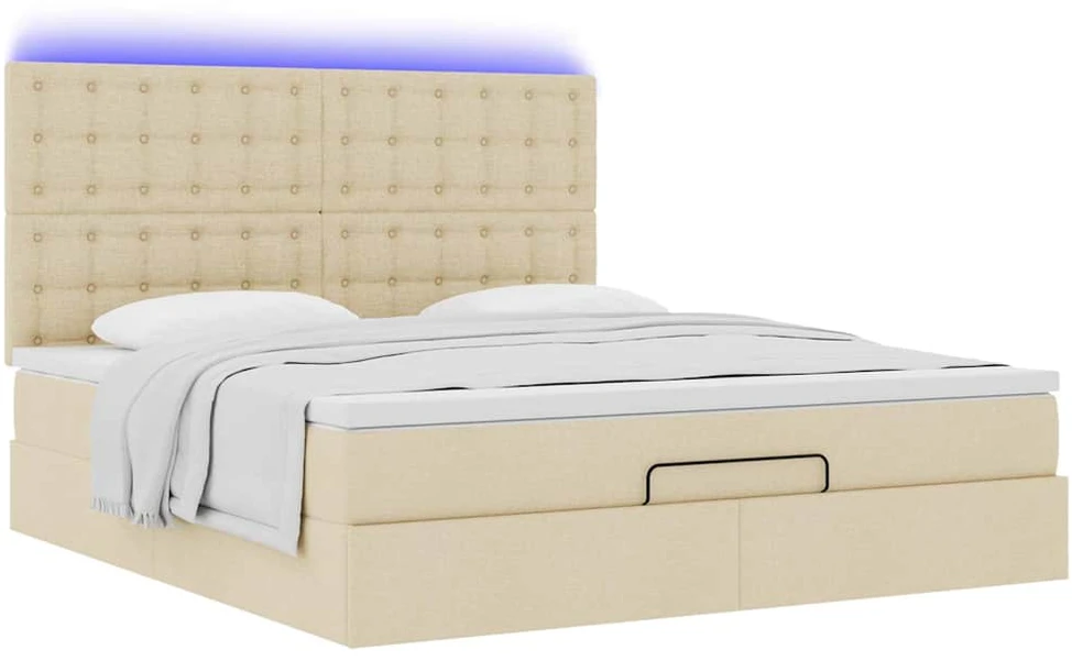 Osmanų lova su čiužiniu ir LED kreminiu 180x200 cm audiniu