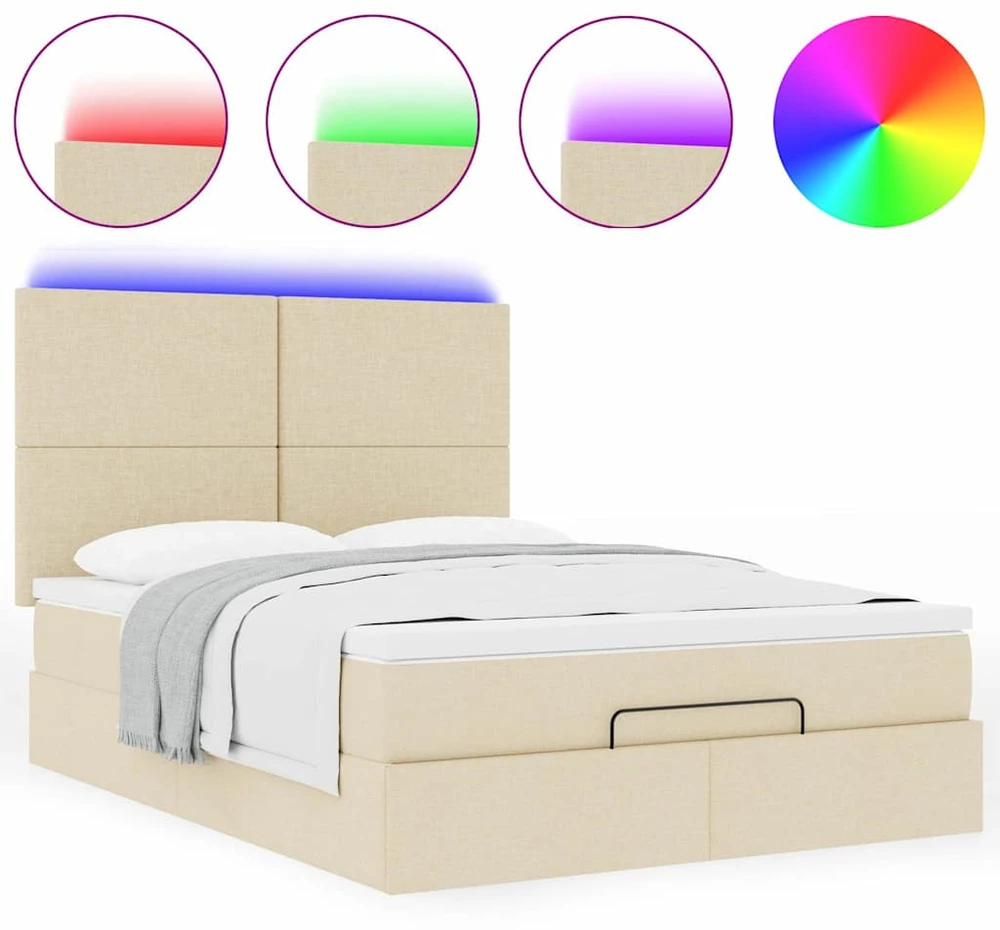 Osmanų lova su čiužiniu ir LED kreminiu 140x190cm audinys