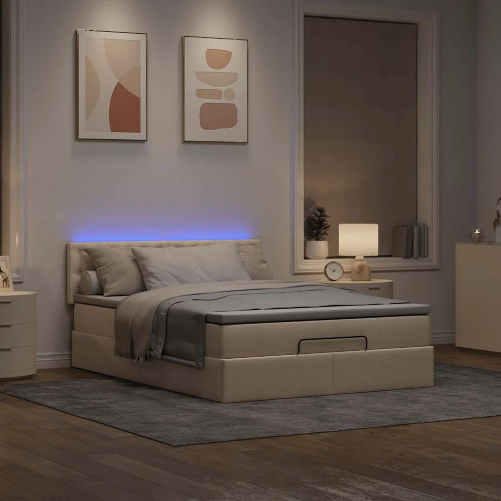 Osmanų lova su čiužiniu ir LED kreminiu 140x190cm audinys