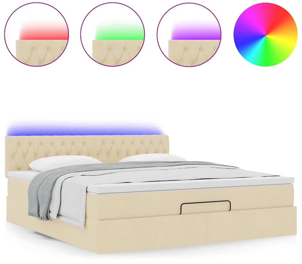 Osmanų lova su čiužiniu ir LED kreminiu 180x200 cm audiniu