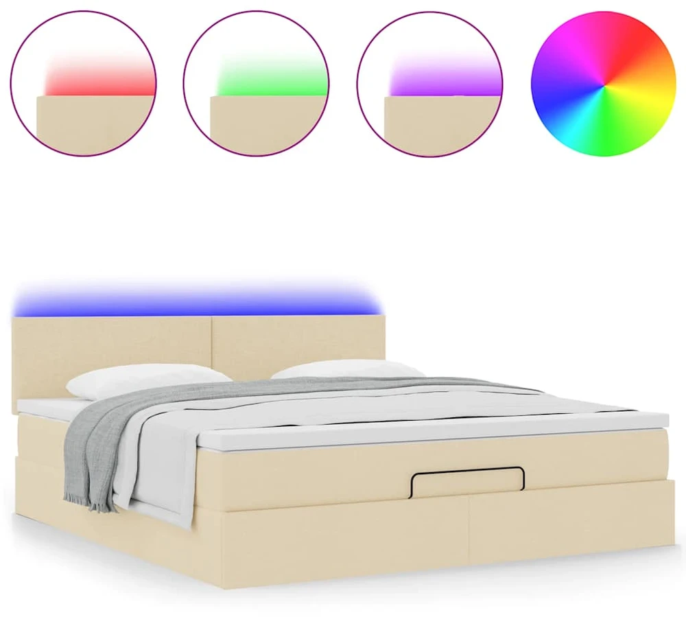 Osmanų lova su čiužiniu ir LED kreminiu 180x200 cm audiniu