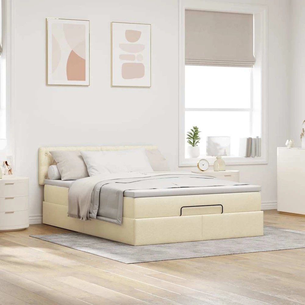 Osmanų lova su čiužiniu ir LED kreminiu 140x200 cm audiniu