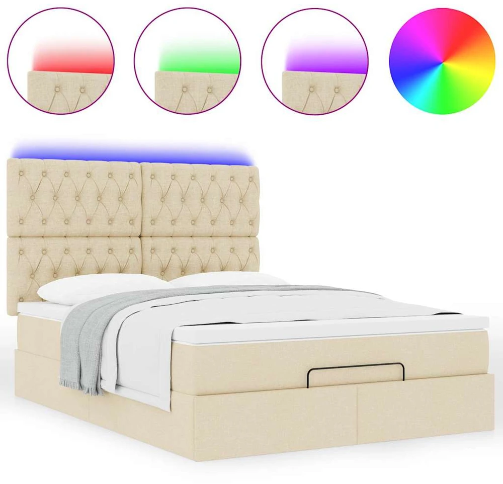 Osmanų lova su čiužiniu ir LED kreminiu 140x190cm audinys