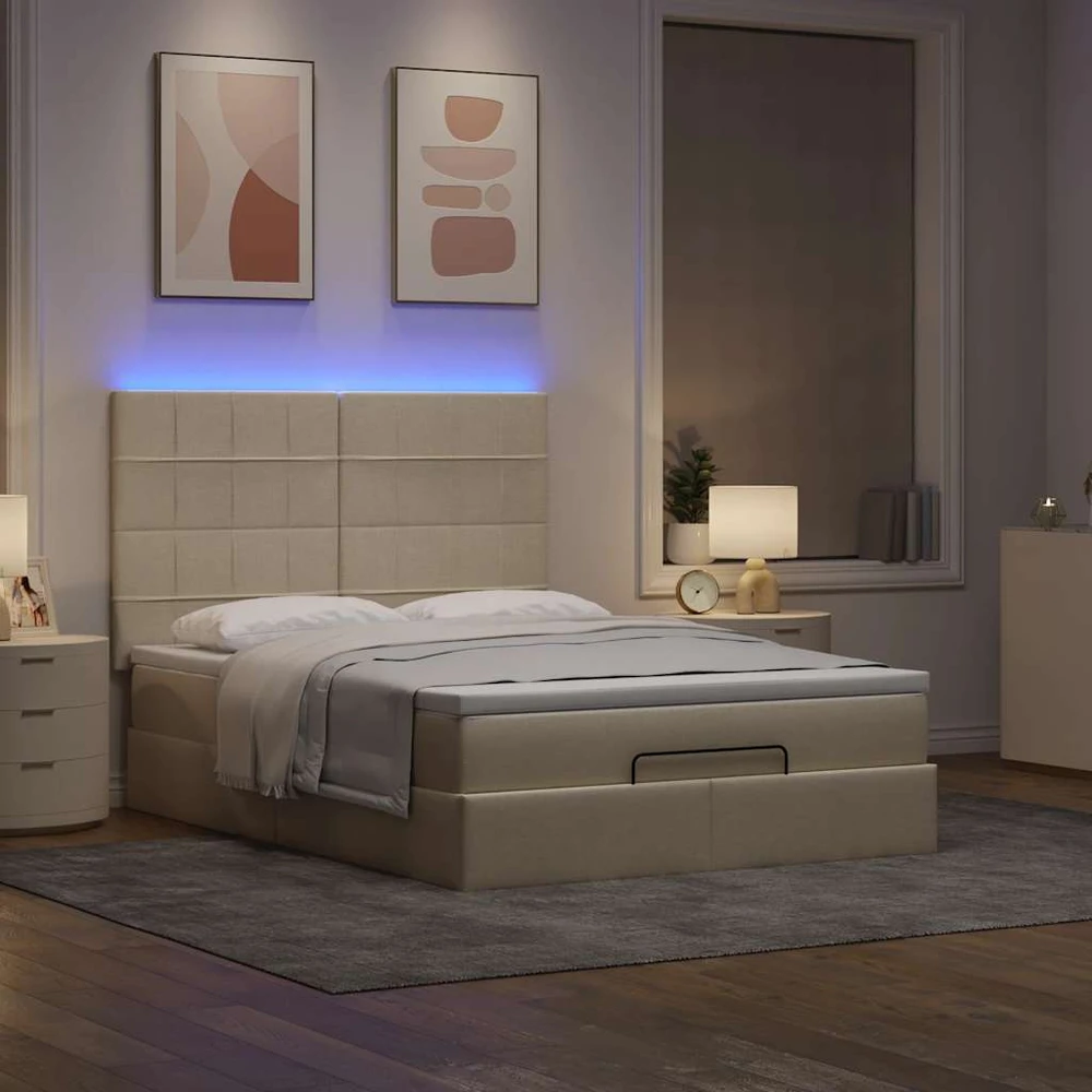 Osmanų lova su čiužiniu ir LED kreminiu 140x190cm audinys