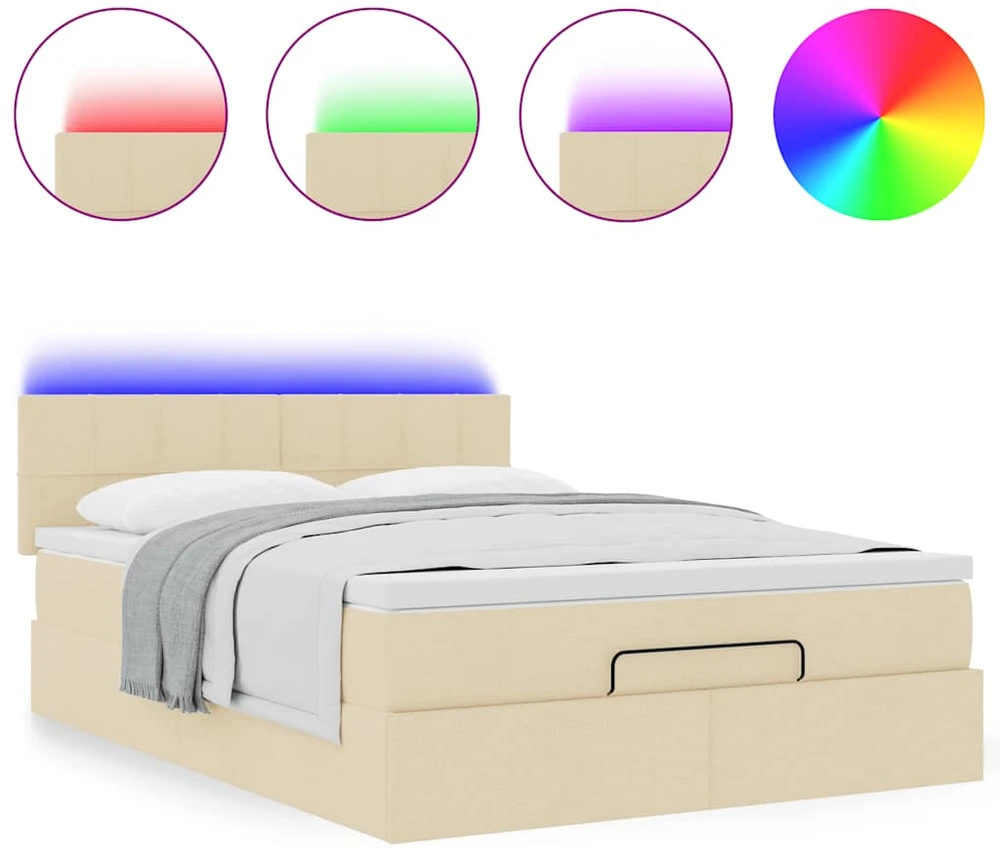 Osmanų lova su čiužiniu ir LED kreminiu 140x190cm audinys