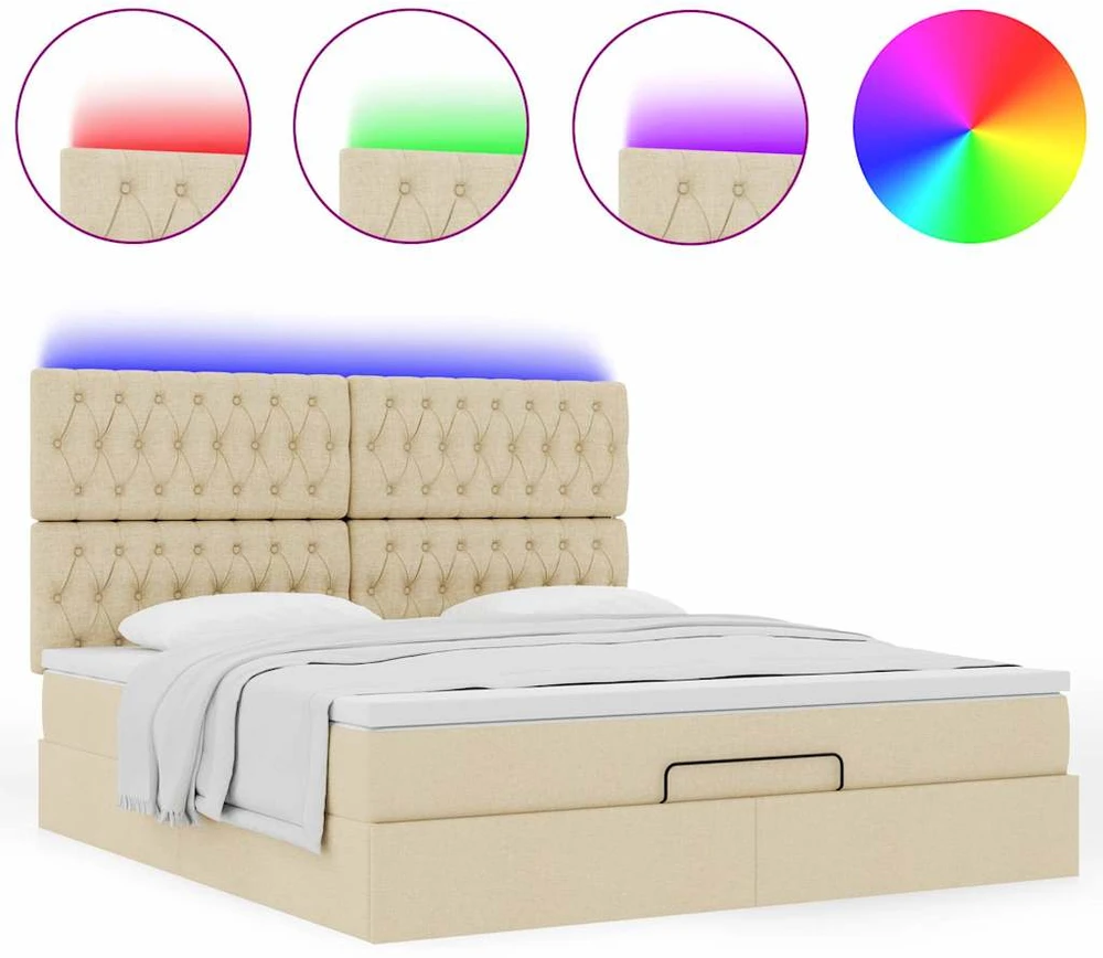 Osmanų lova su čiužiniu ir LED kreminiu 180x200 cm audiniu