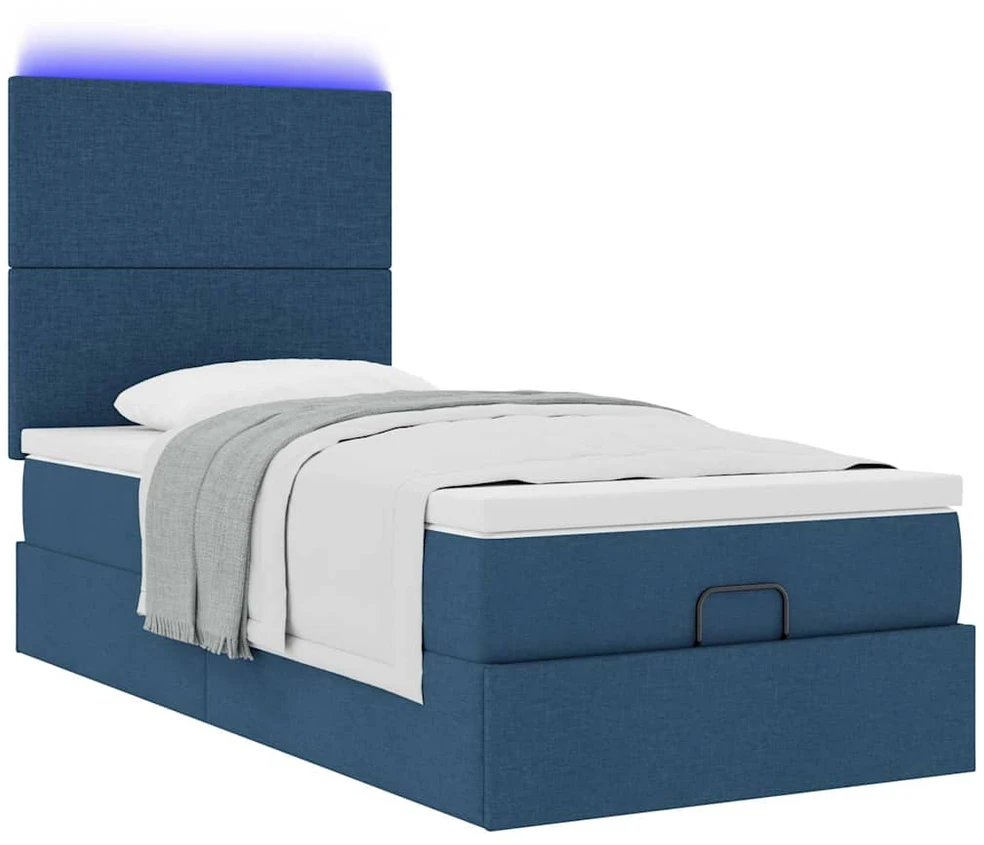 Osmanų lova su čiužiniu ir LED lemputėmis Mėlynas 90x200 cm