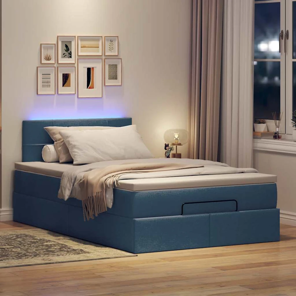 Osmanų lova su čiužiniu ir LED lemputėmis Mėlynas 120x200 cm