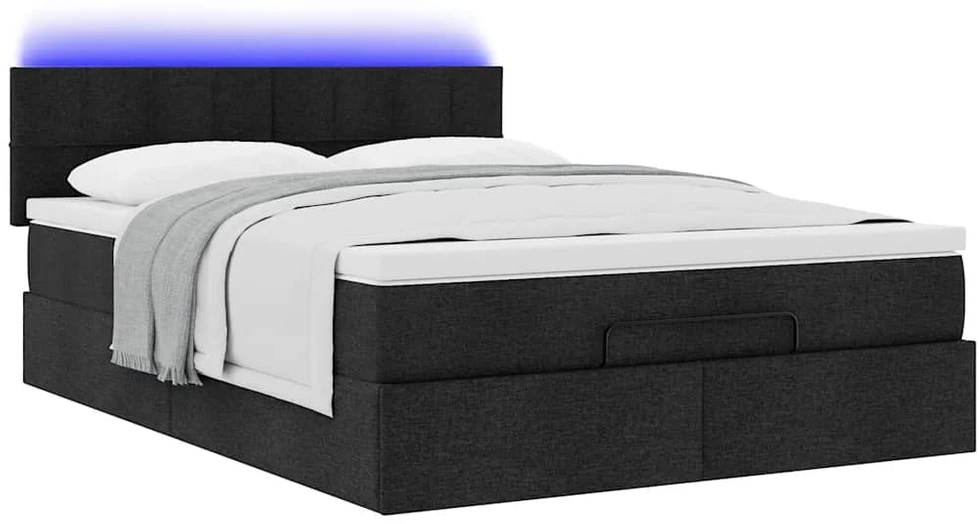 Osmanų lova su čiužiniu ir LED lemputėmis juodas 140x200 cm