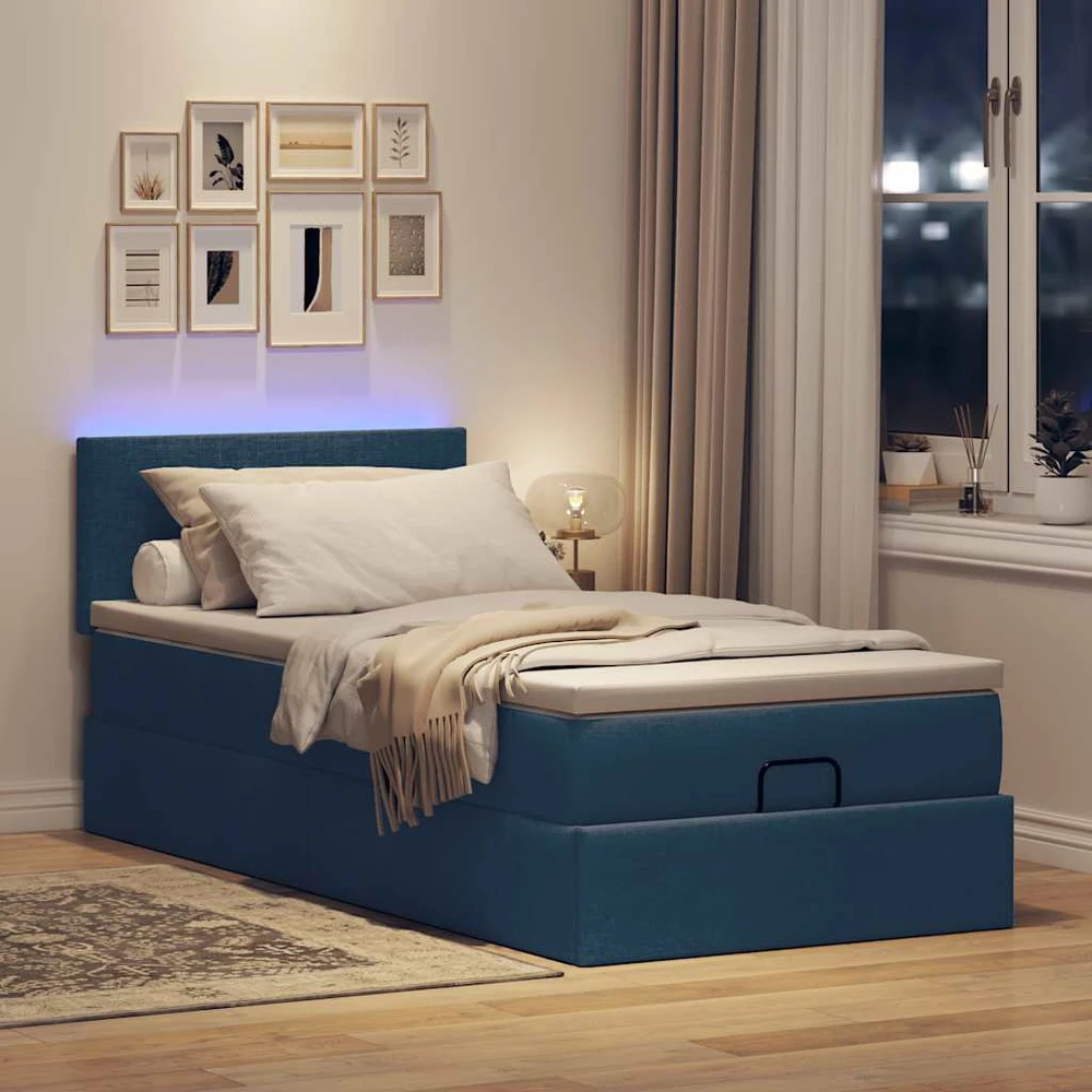 Osmanų lova su čiužiniu ir LED lemputėmis Mėlynas 90x200 cm