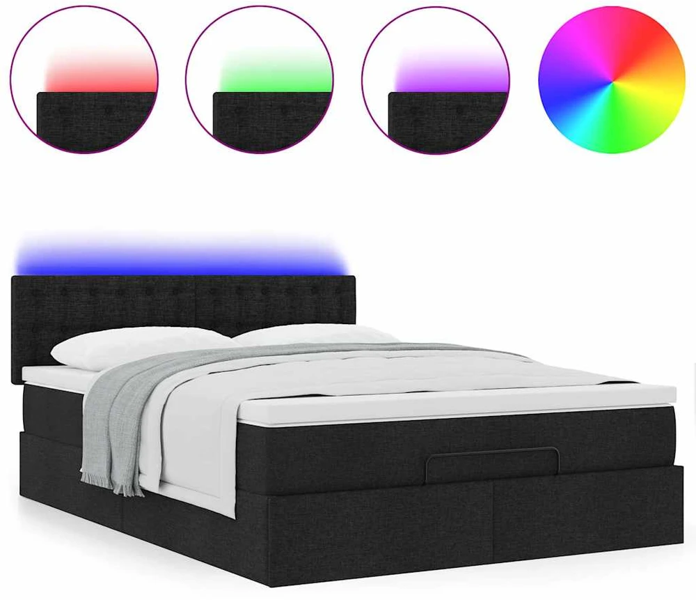 Osmanų lova su čiužiniu ir LED lemputėmis juodas 140x200 cm