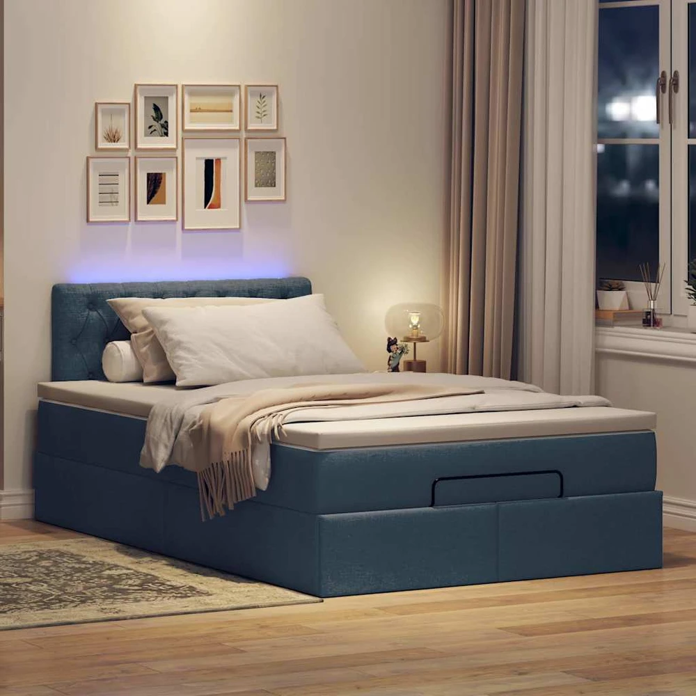 Osmanų lova su čiužiniu ir LED lemputėmis Mėlynas 120x200 cm