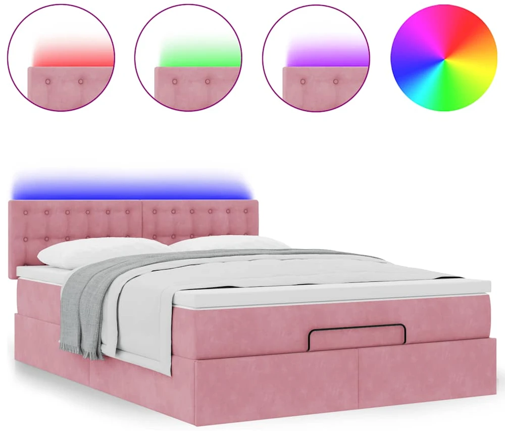 Osmanų lova su čiužiniu ir LED lemputėmis Rožinė Velvet
