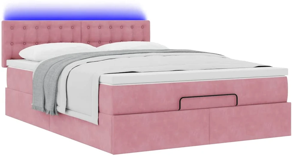 Osmanų lova su čiužiniu ir LED lemputėmis Rožinė Velvet