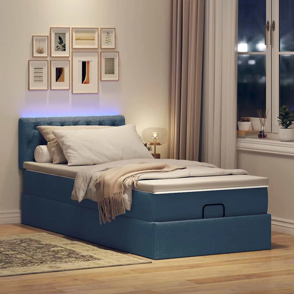 Osmanų lova su čiužiniu ir LED lemputėmis Mėlynas 90x200 cm