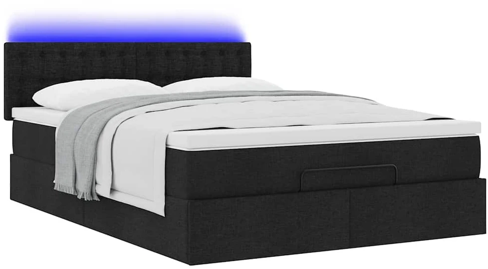 Osmanų lova su čiužiniu ir LED lemputėmis juodas 140x200 cm