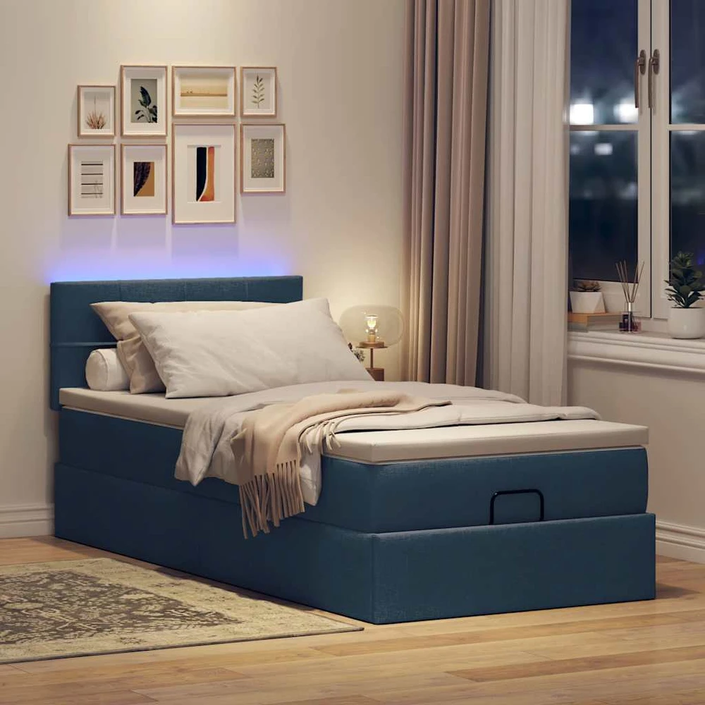 Osmanų lova su čiužiniu ir LED lemputėmis Mėlynas 90x200 cm