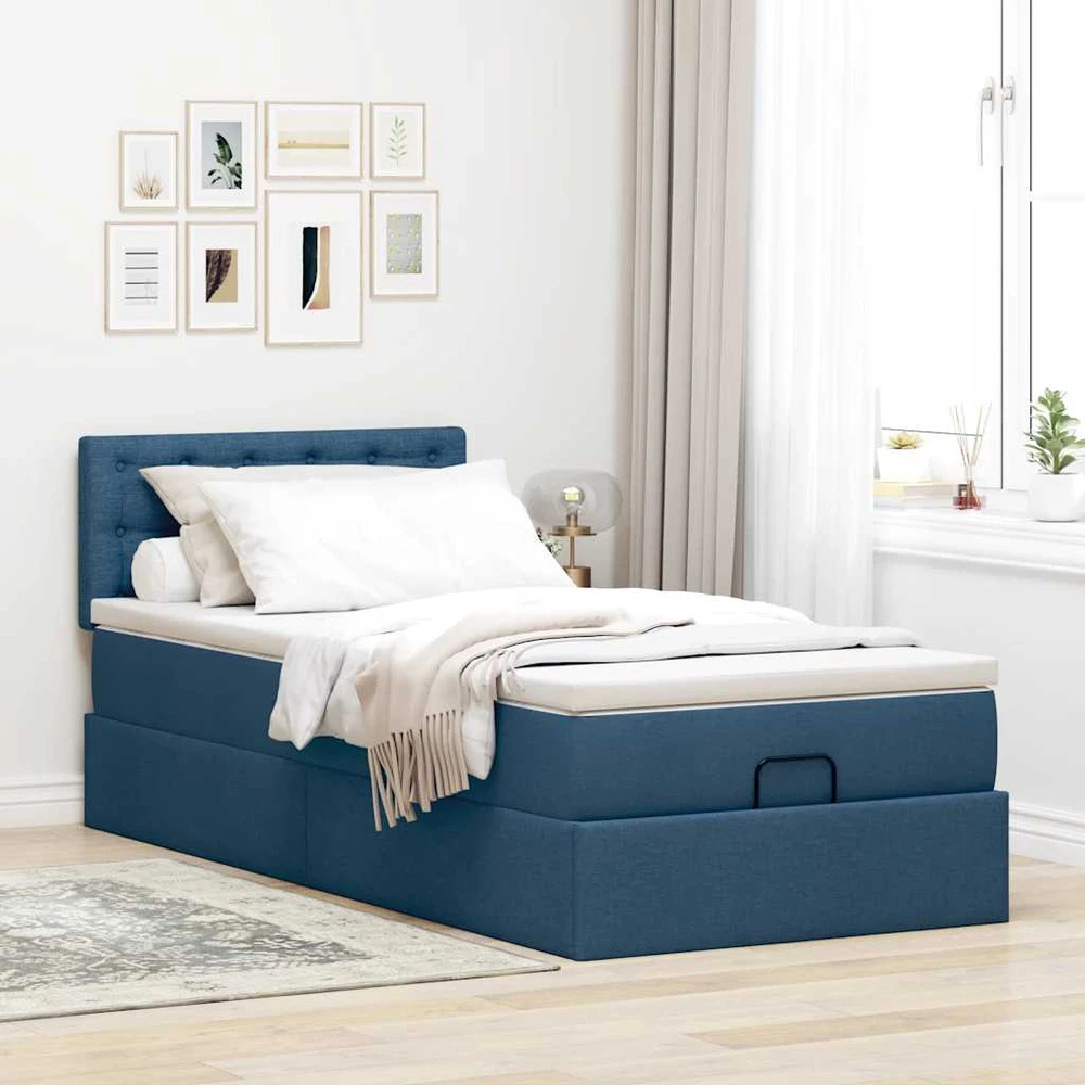 Osmanų lova su čiužiniu ir LED lemputėmis Mėlynas 90x200 cm