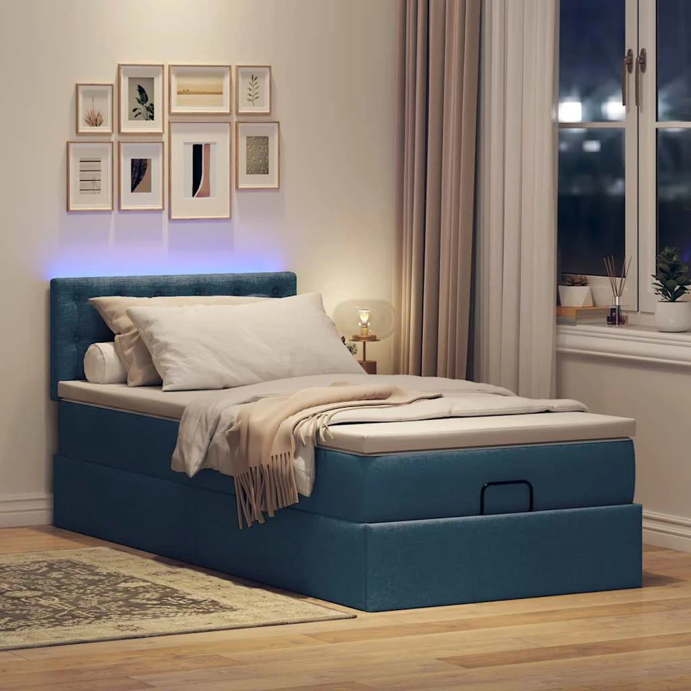 Osmanų lova su čiužiniu ir LED lemputėmis Mėlynas 90x200 cm