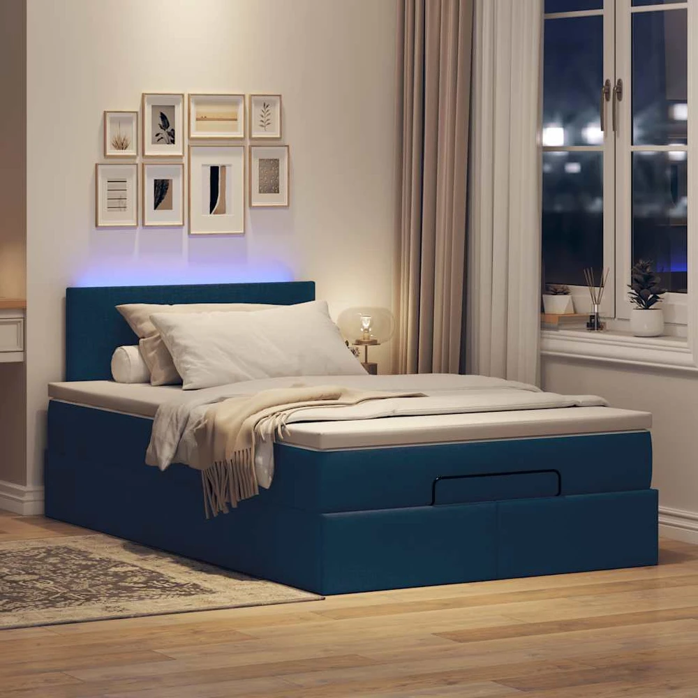 Osmanų lova su čiužiniu ir LED lemputėmis Mėlynas 120x200 cm