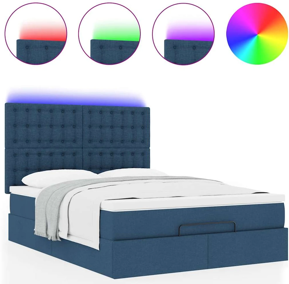 Osmanų lova su čiužiniu ir LED Mėlynas 140x190cm audinys