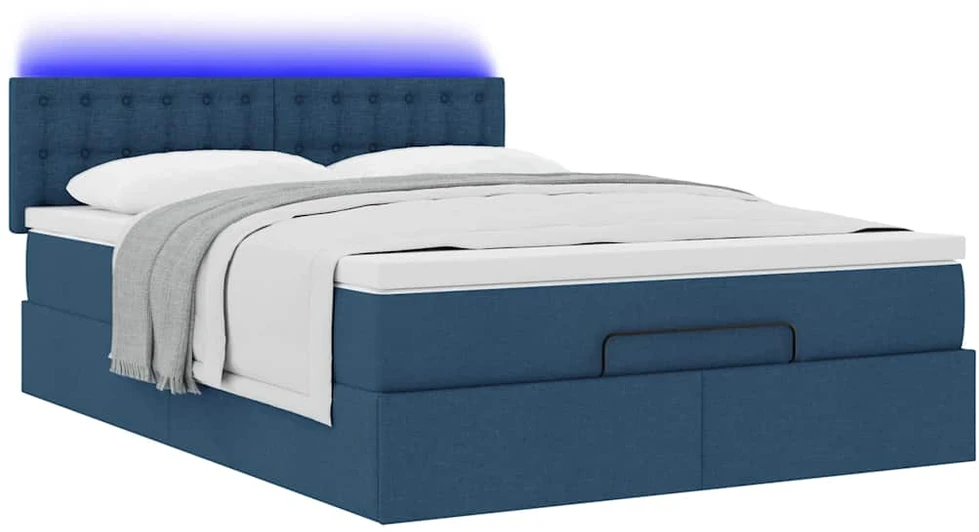 Osmanų lova su čiužiniu ir LED Mėlynas 140x190cm audinys