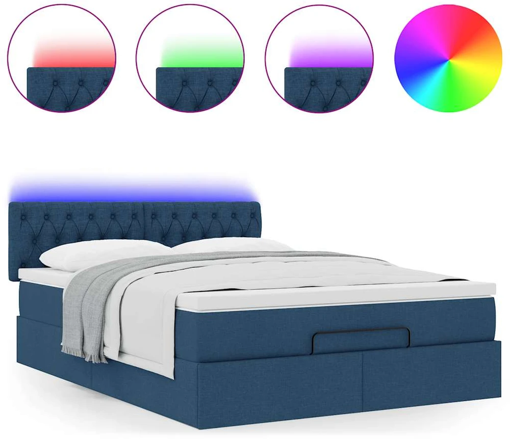 Osmanų lova su čiužiniu ir LED Mėlynas 140x190cm audinys