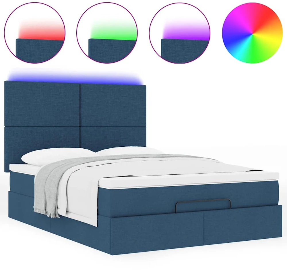 Osmanų lova su čiužiniu ir LED Mėlynas 140x190cm audinys