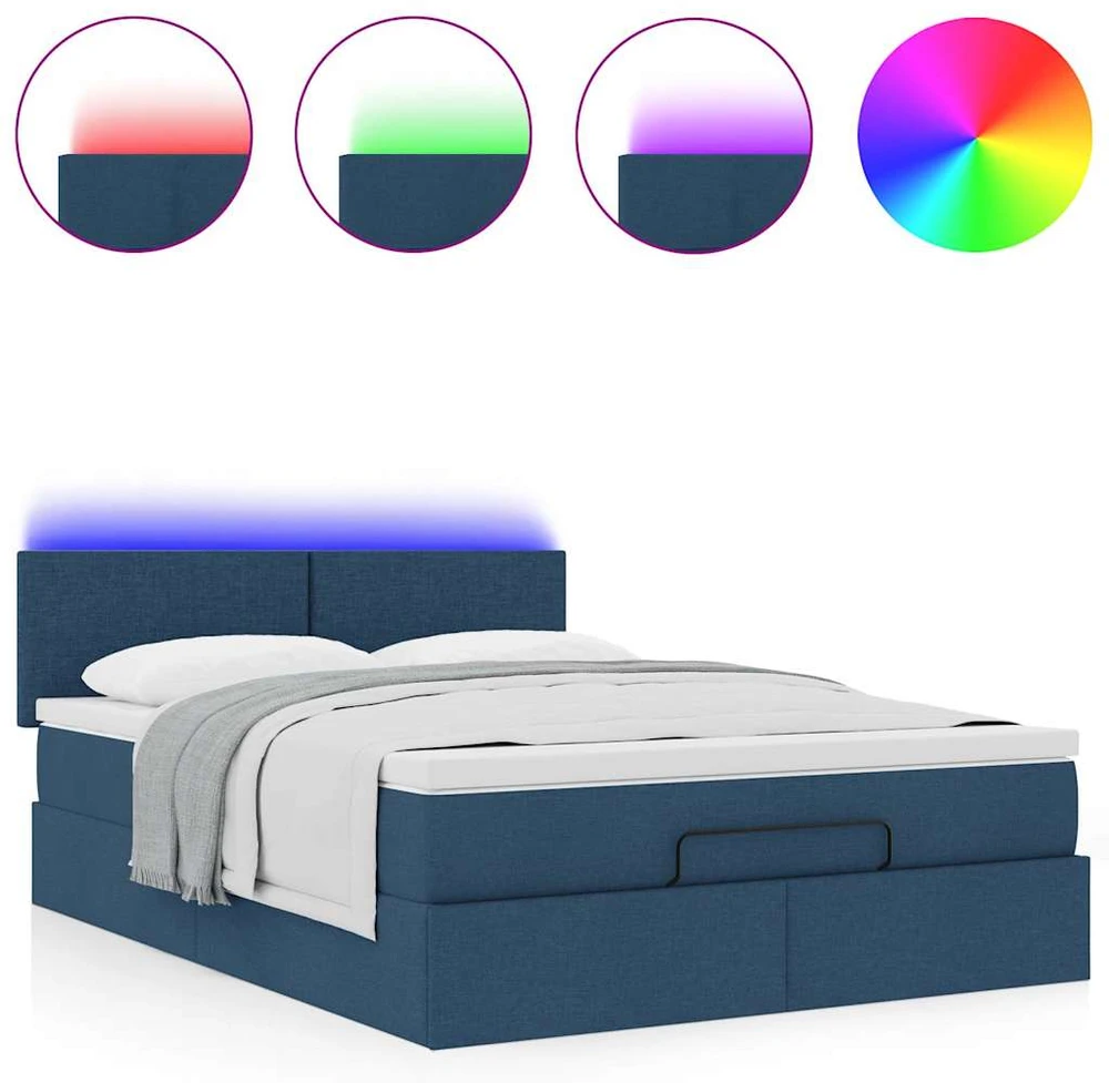Osmanų lova su čiužiniu ir LED Mėlynas 140x190cm audinys