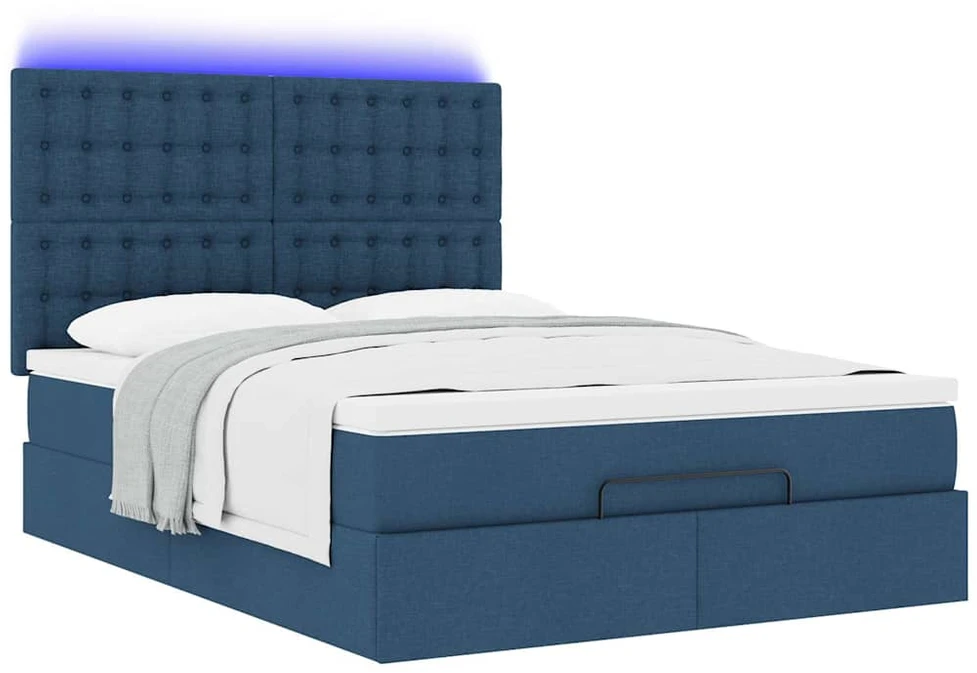 Osmanų lova su čiužiniu ir LED Mėlynas 140x190cm audinys