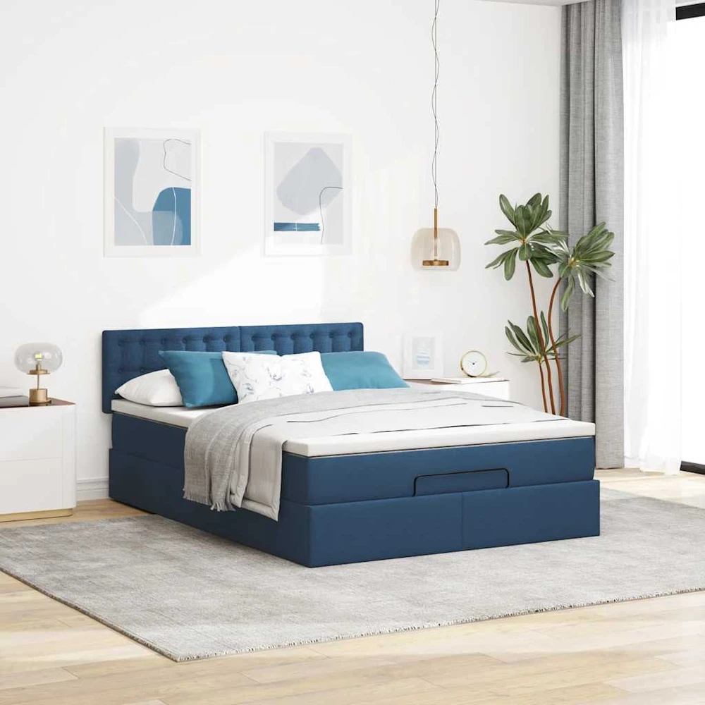 Osmanų lova su čiužiniu ir LED Mėlynas 140x190cm audinys