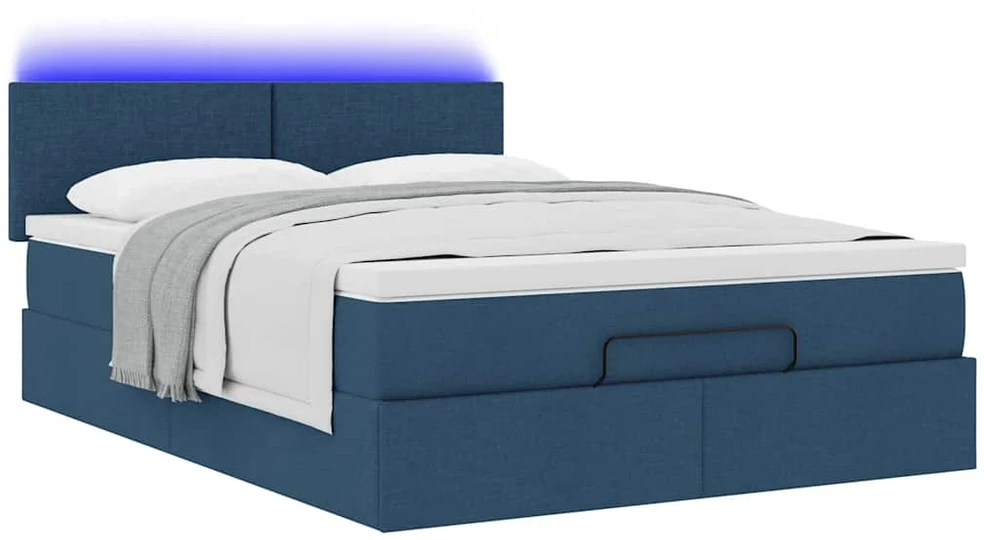 Osmanų lova su čiužiniu ir LED Mėlynas 140x190cm audinys