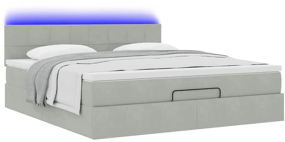 Osmanų lova su čiužiniu ir LED šviesiai pilka 160x200cm Velvet