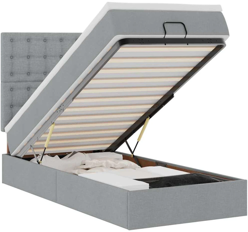 Osmanų lova su čiužiniu ir LED šviesiai pilkas 90x200cm audinys