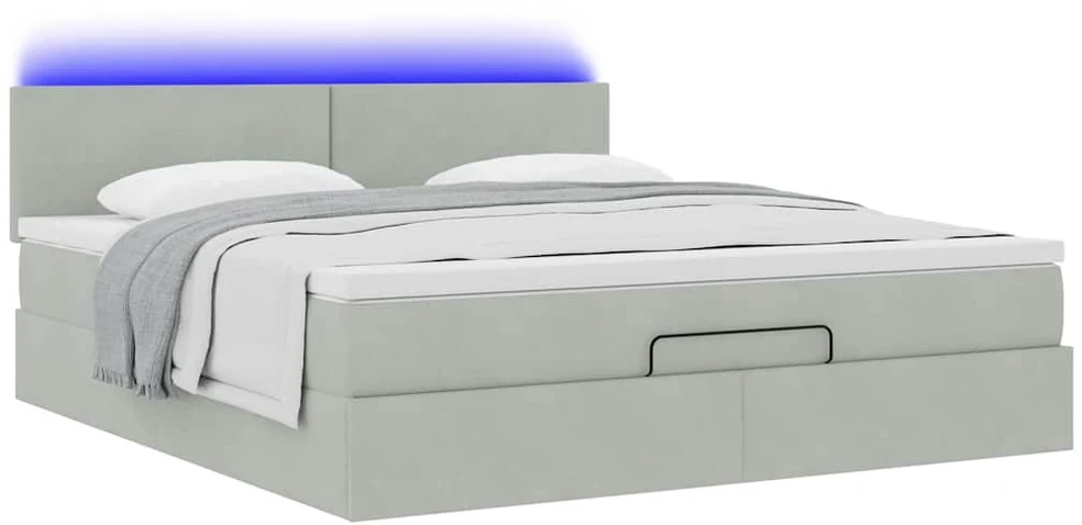 Osmanų lova su čiužiniu ir LED šviesiai pilka 180x200cm Velvet
