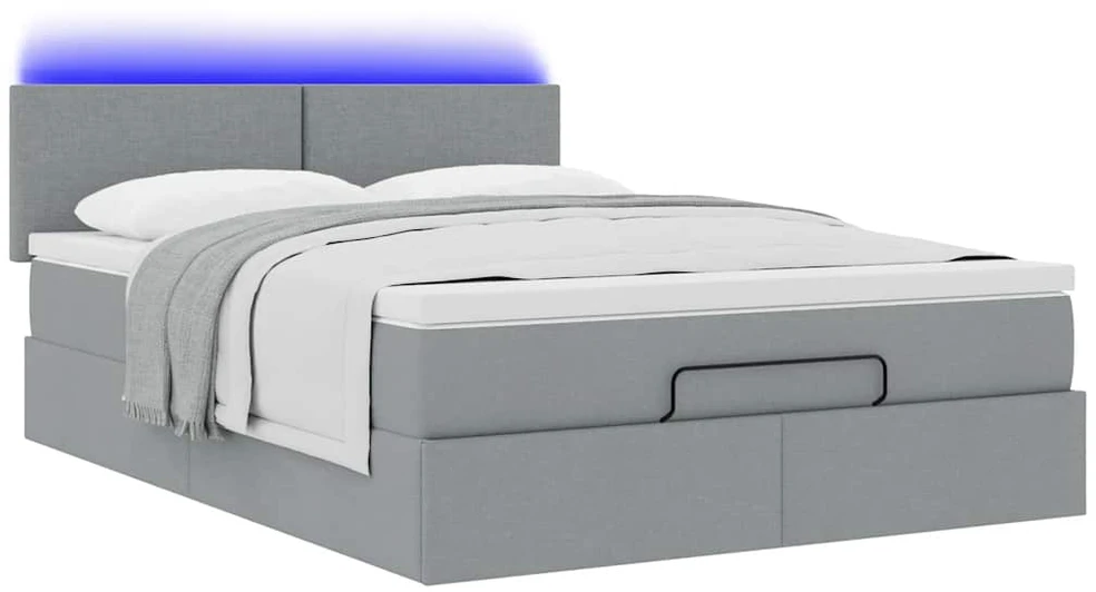 Osmanų lova su čiužiniu ir LED šviesiai pilka 140x190cm audinys