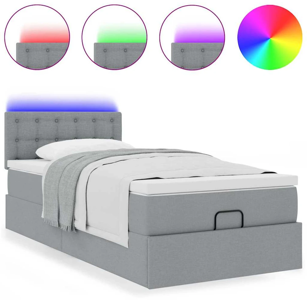 Osmanų lova su čiužiniu ir LED šviesiai pilkas 80x200cm audinys